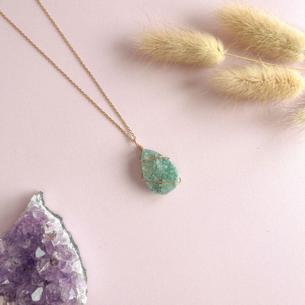 Druzy agaat ketting groen - goud (one of a kind)