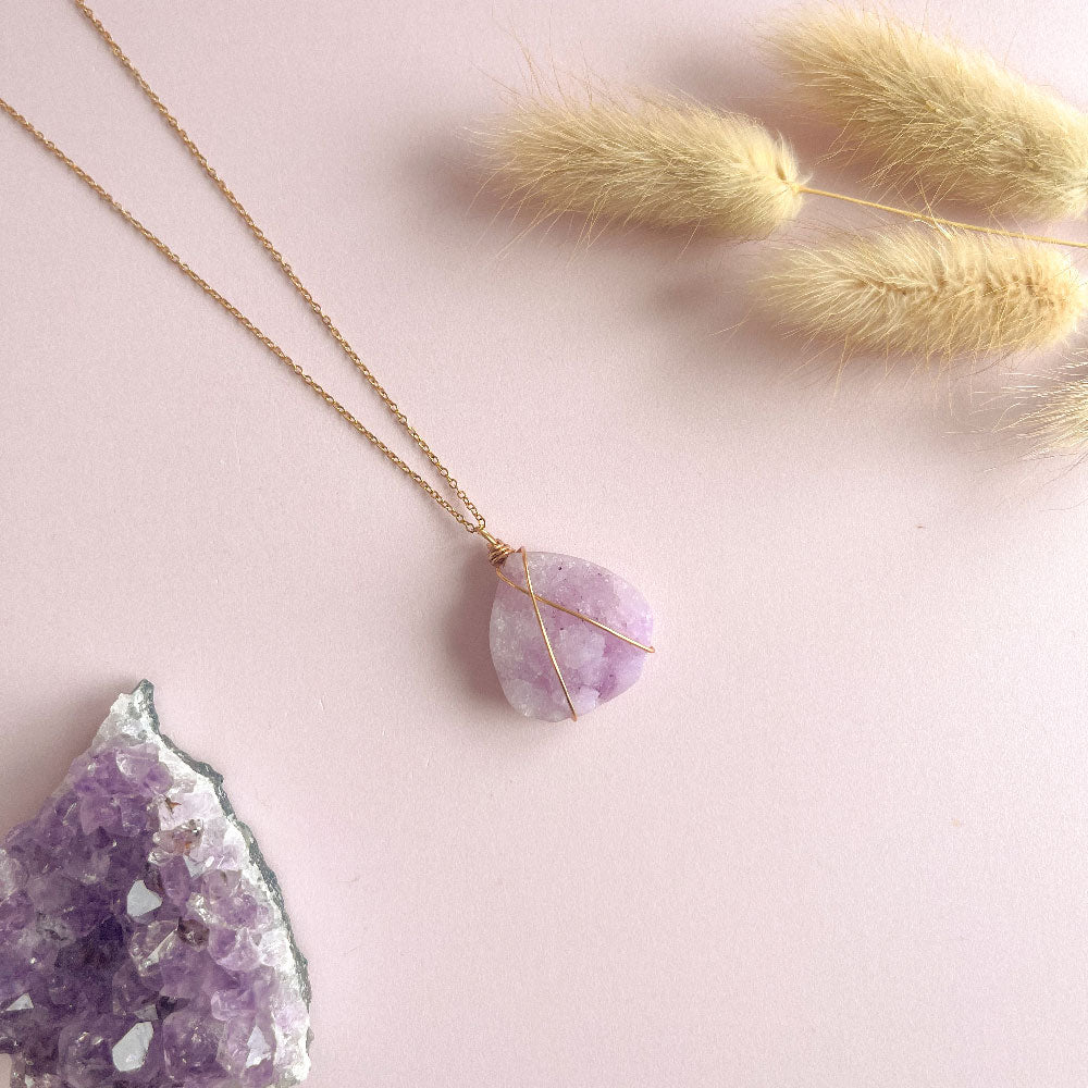 Druzy agaat ketting paars - goud (one of a kind)