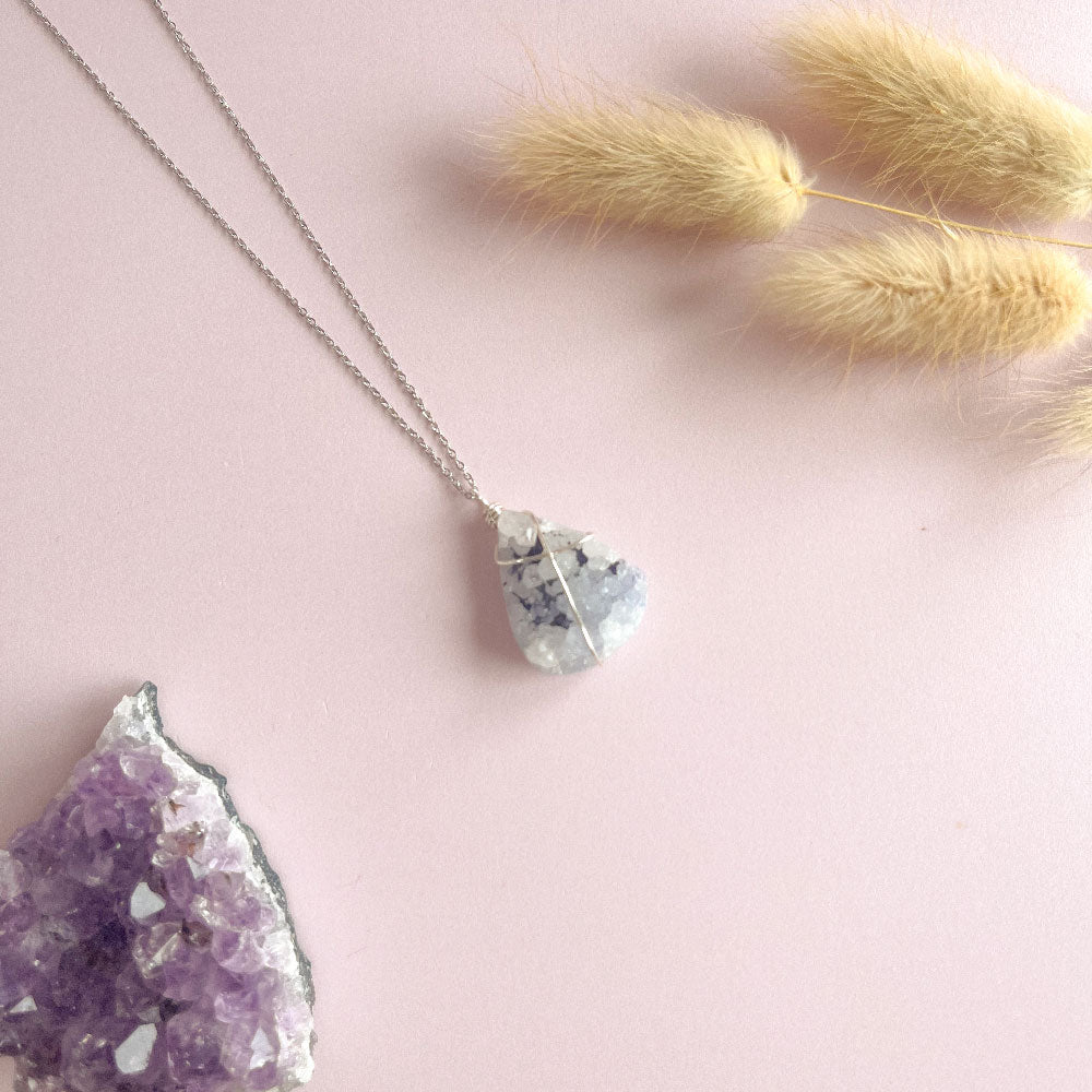 Druzy agaat ketting wit - zilver (one of a kind)